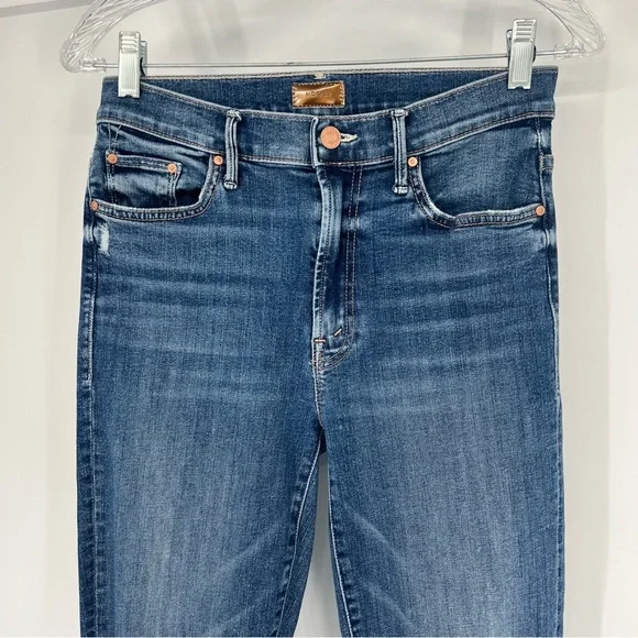 Mother The Insider Crop Step Chew Distressed Dark Wash Jeans in Dancing on Coals - Picture 3 of 8